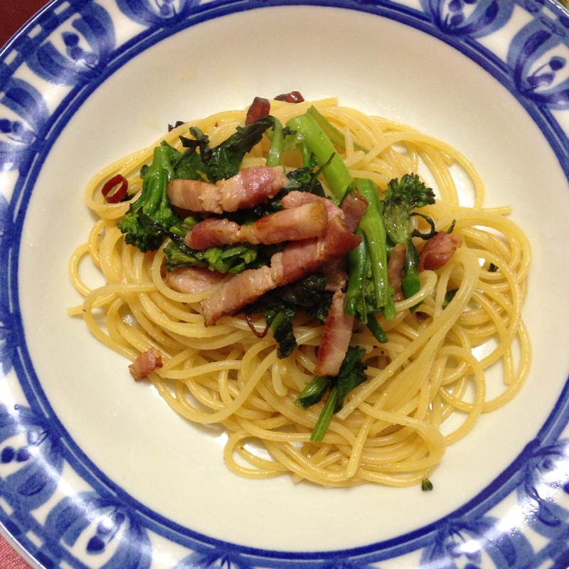 美味！ベーコンとスティックセニョールのパスタ