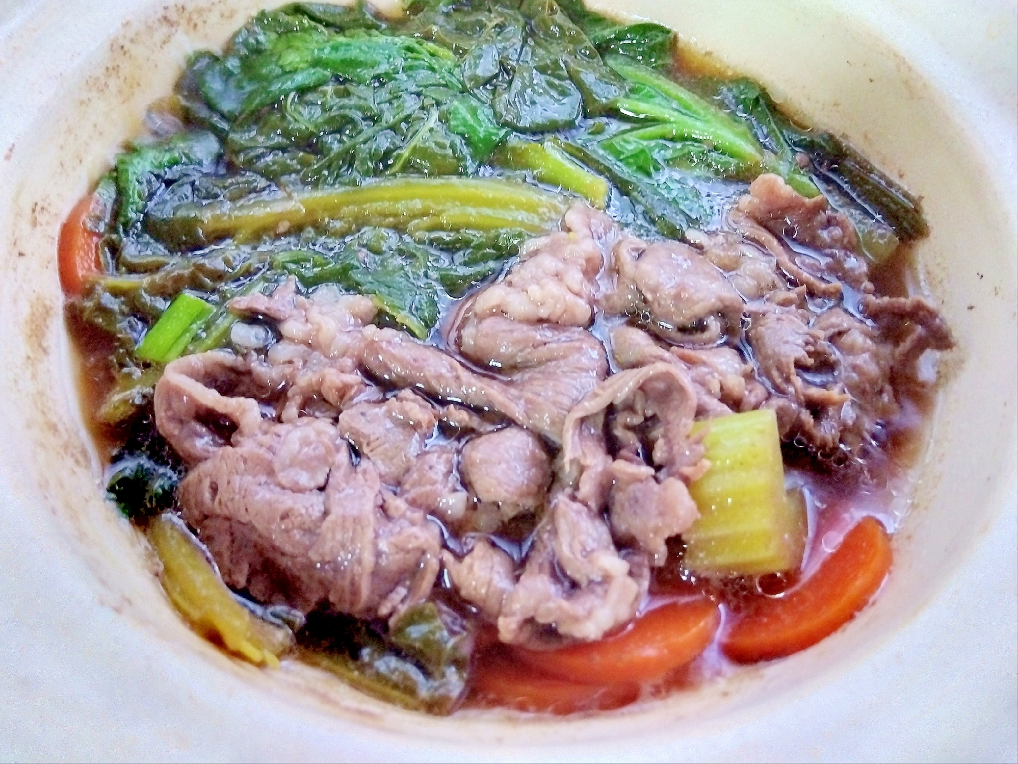 春菊かつお菜セロリ人参のすき焼き風