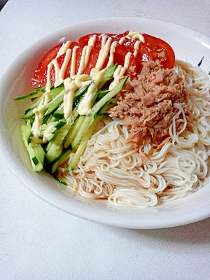 めんつゆとマヨネーズで♪冷麺風サラダそうめん★☆