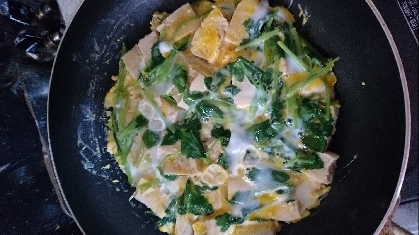 節約簡単！麺つゆで絹厚揚げの卵とじ