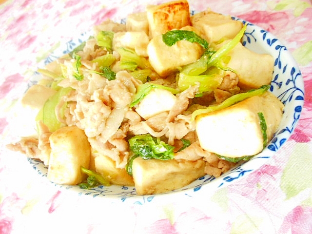 ❤青梗菜と豆腐と豚肉のめんつゆ生姜炒め❤
