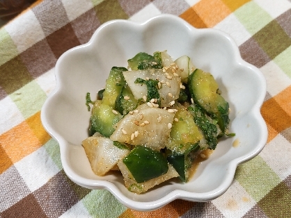 ポリポリやみつき♡きゅうりと大根のにんにくごま和え