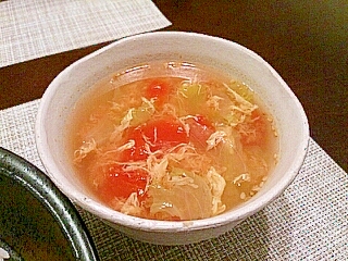 トマト缶で！レタスと卵の中華スープ