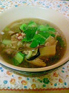 大根といろいろきのこの醤油味中華風スープ