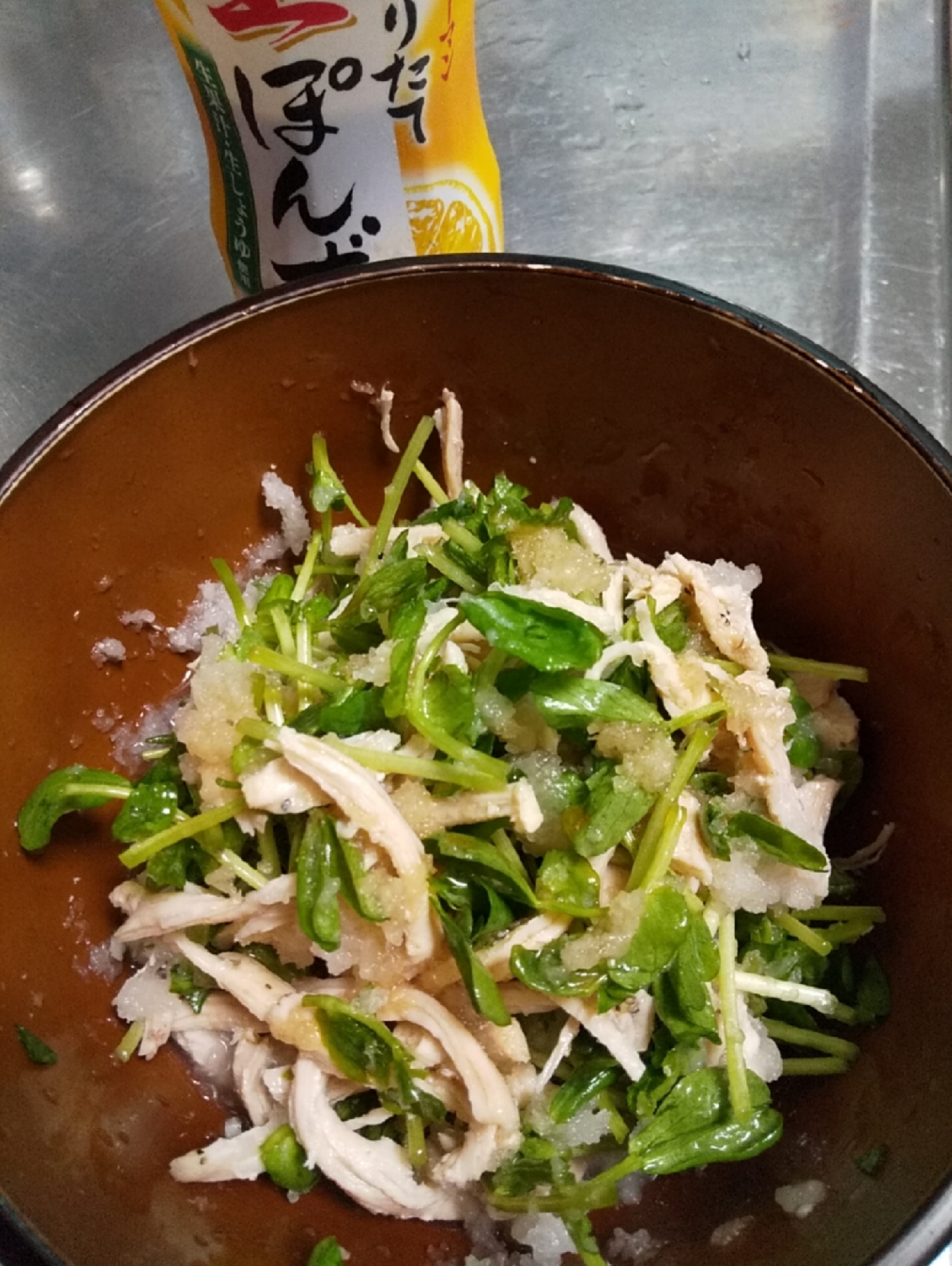 豆苗とささみのおろしポン酢和え