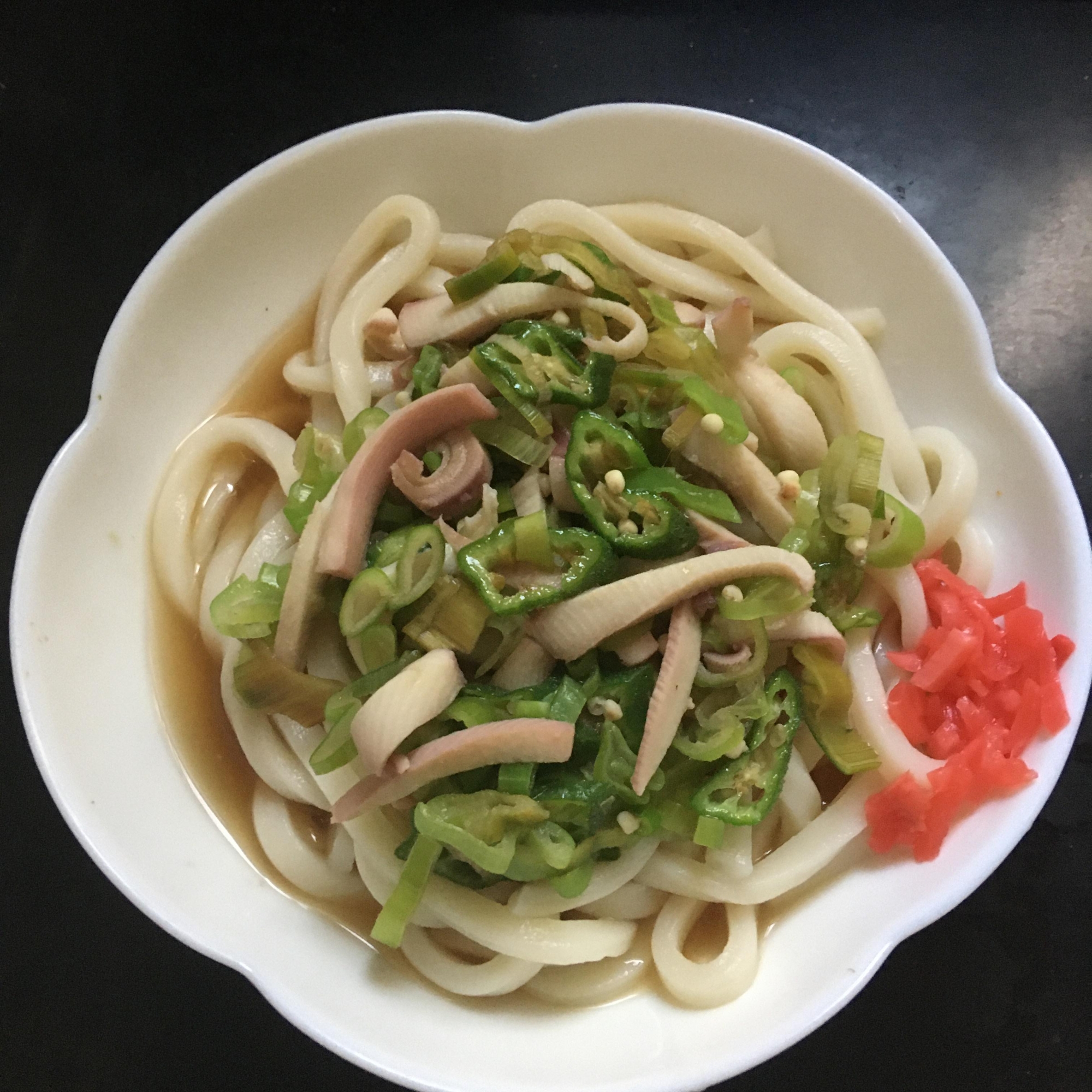 いか、ネギ、オクラのうどん