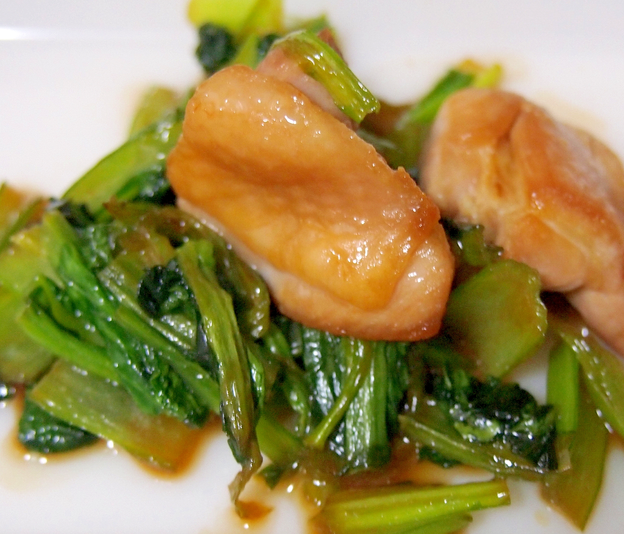 小松菜と鶏肉のめんつゆ炒め