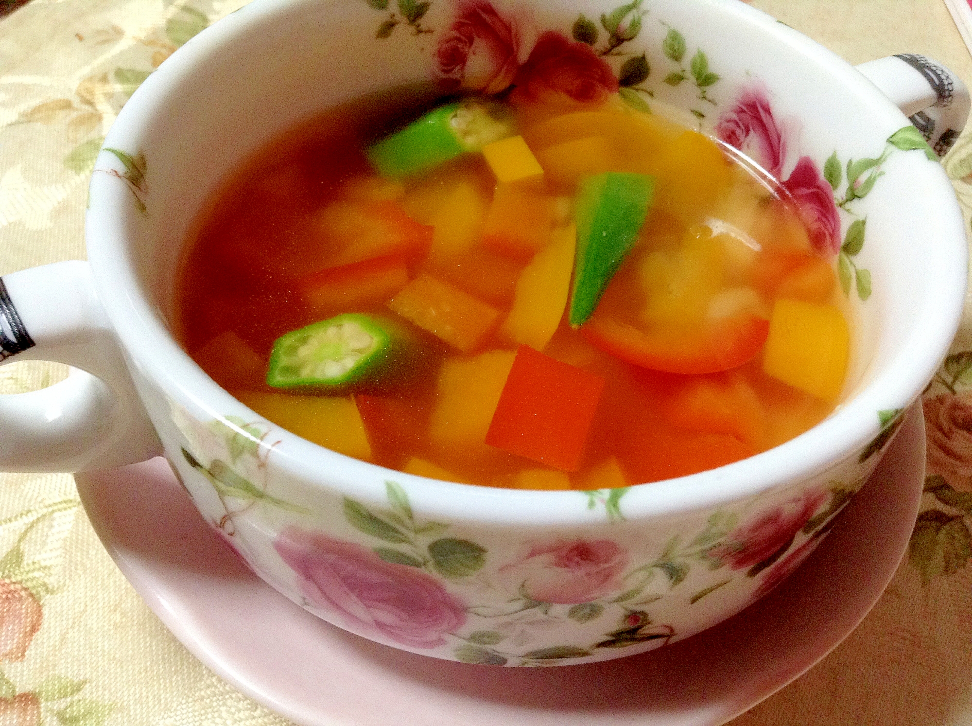 夏野菜と押し麦の生姜スープ♥︎