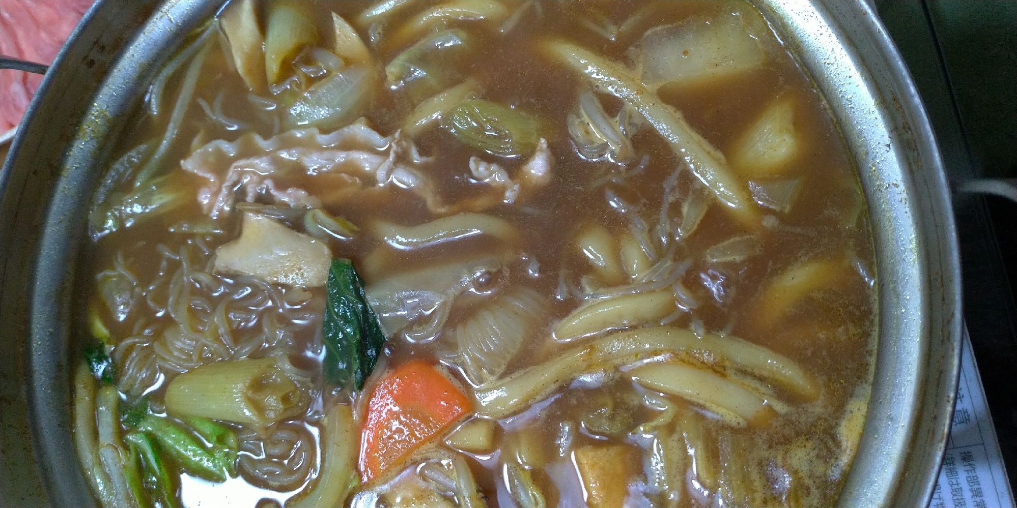 キャベツに白菜ともやしとうどんカレー鍋