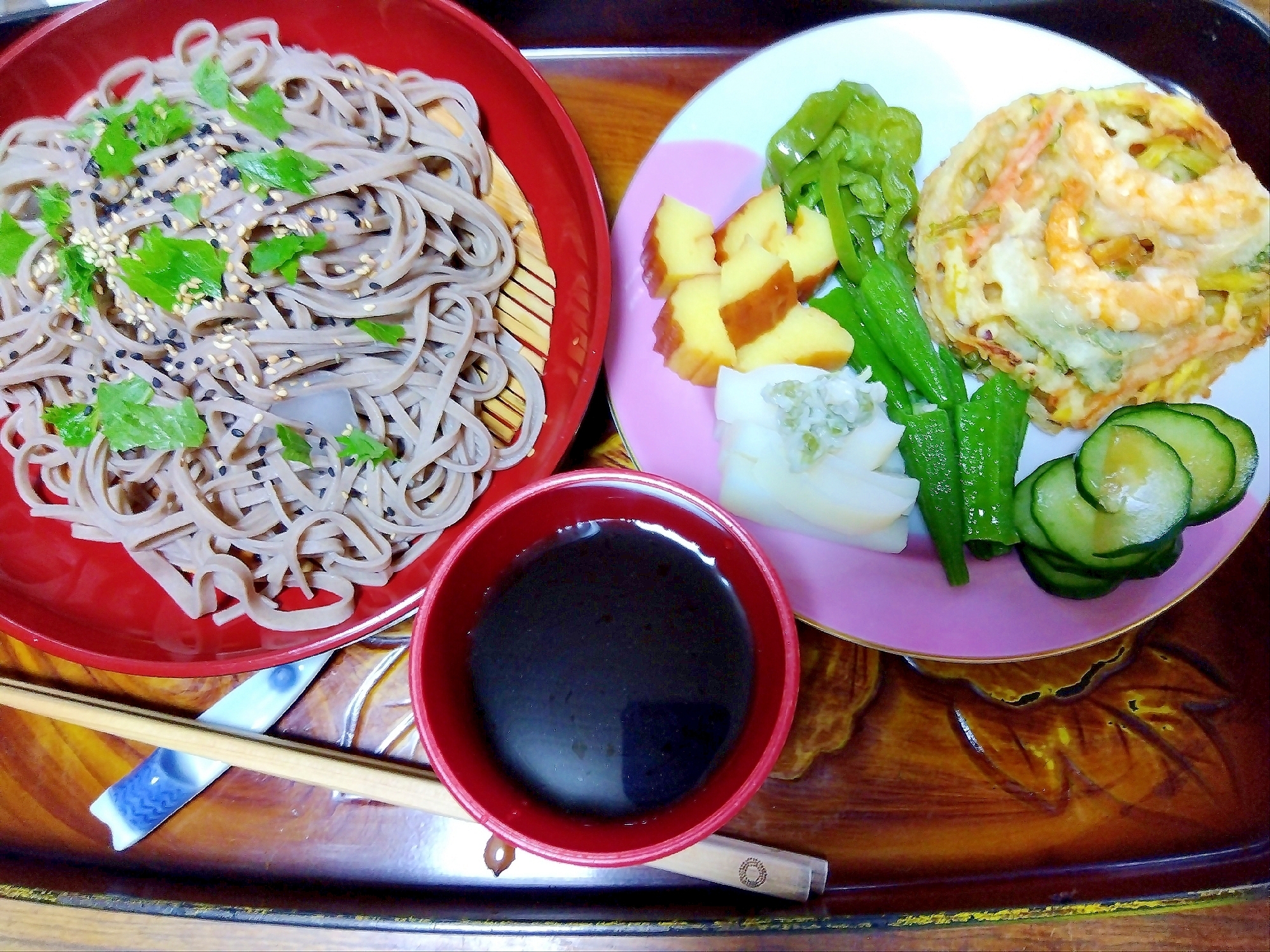 ✿⁠かき揚げ野菜プレート&ざる蕎麦