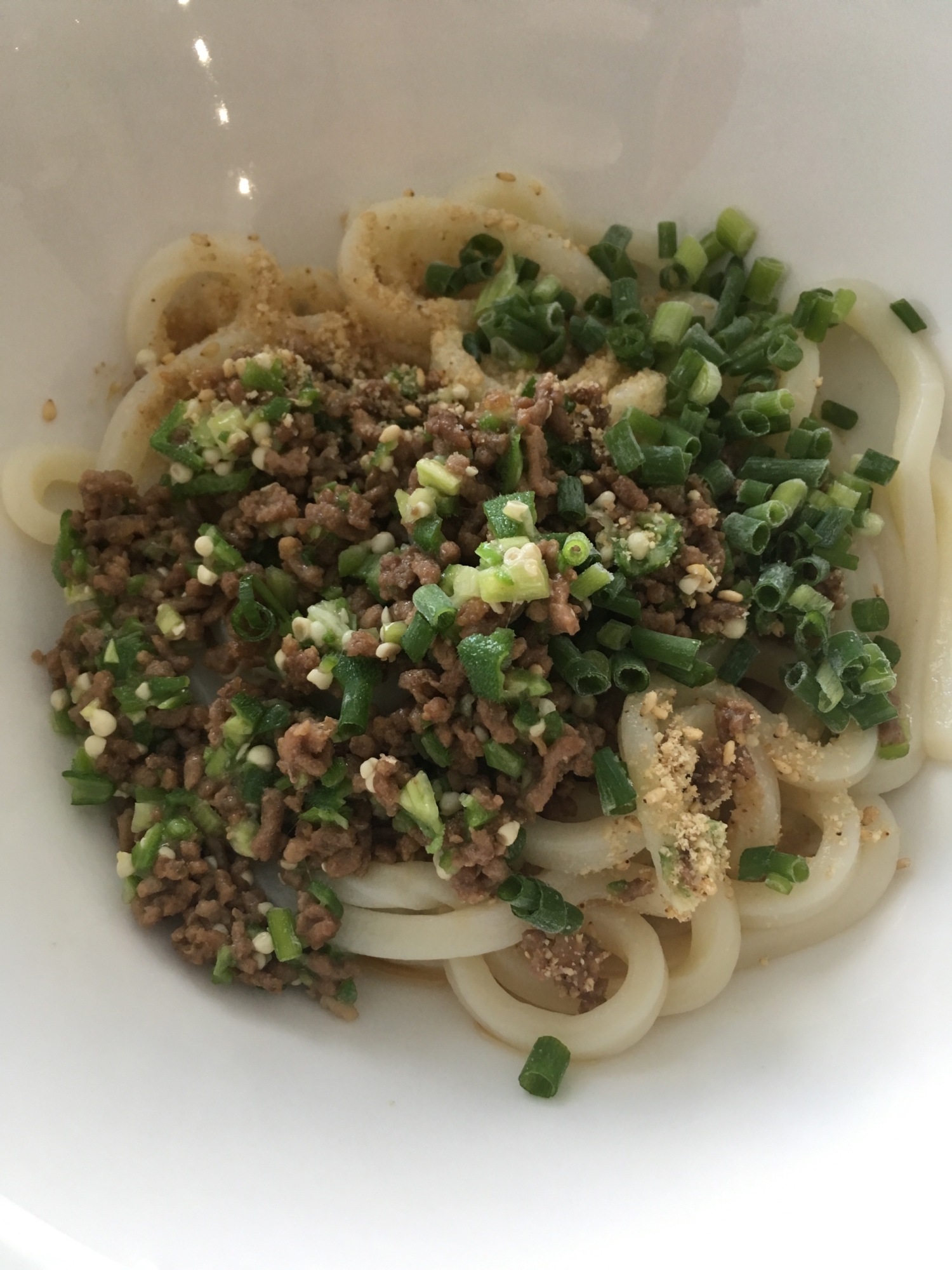 ひき肉の冷製うどん