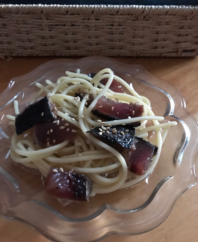 鰹のたたきパスタ