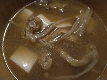 えのき・木綿豆腐・油揚げの液体みそ味噌汁