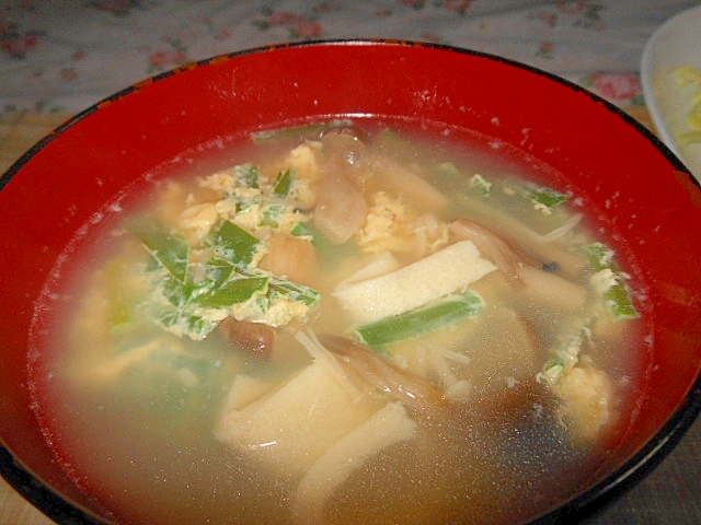 高野豆腐・ニラの塩麹きのこスープ