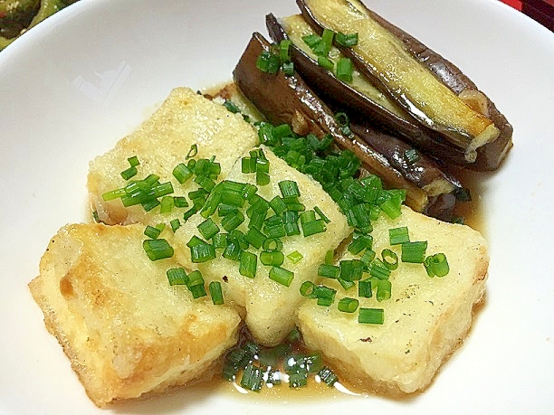 にんにく風味の、豆腐と茄子の揚げ浸し