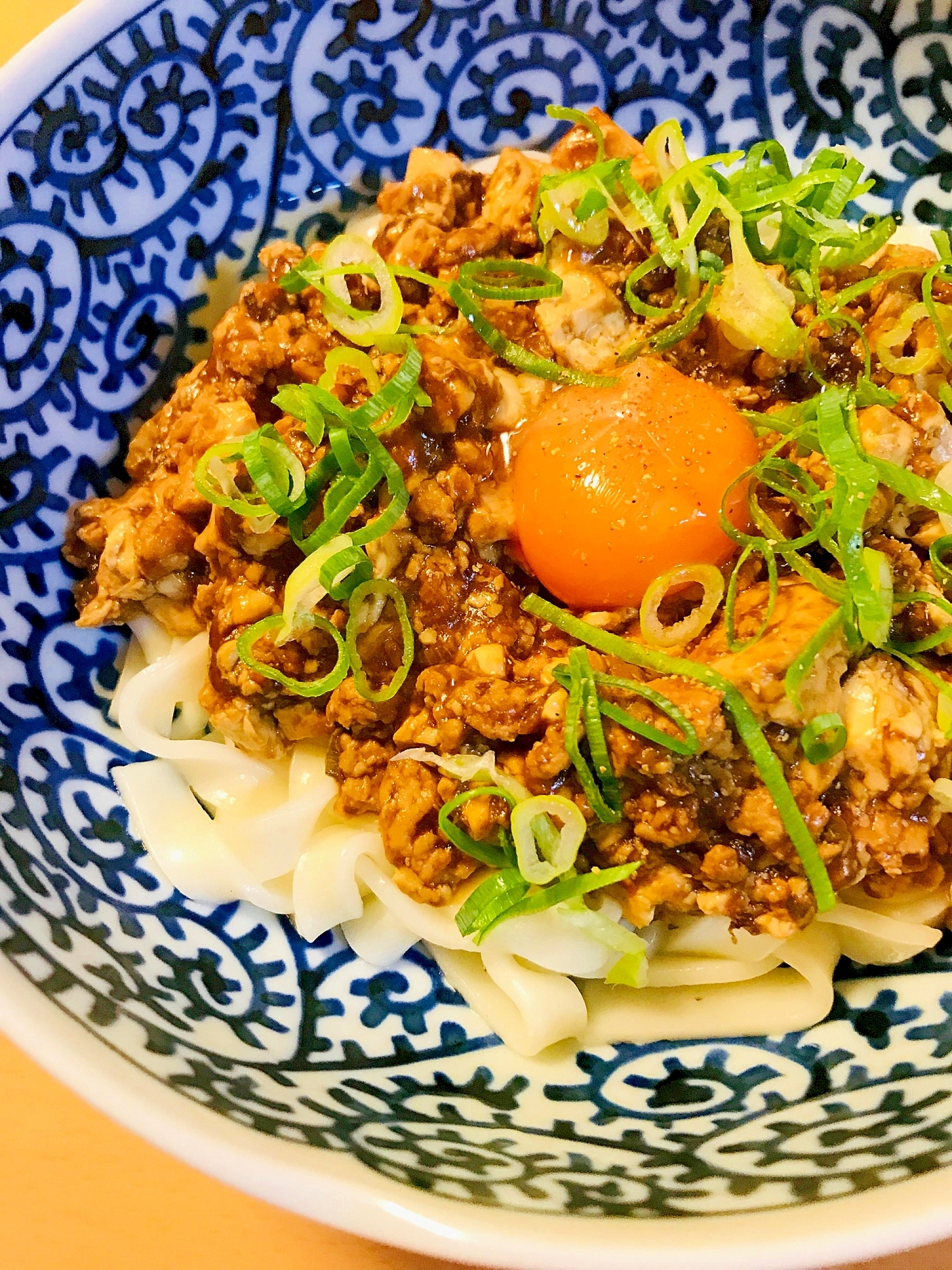 鶏ひき肉の麻婆豆腐＆温うどん