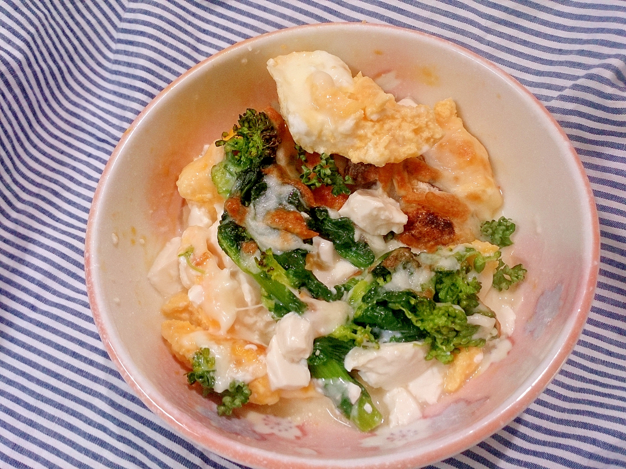 豆腐と レンジいりたまご 菜の花の チーズ焼き