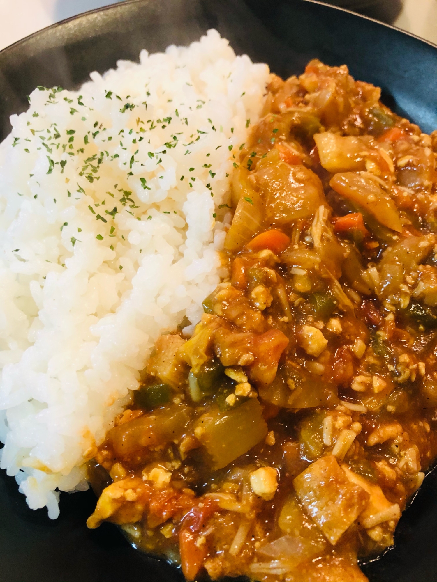 厚揚げとトマトの無水キーマカレー