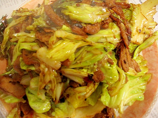 豚バラ肉とキャベツ、トウチの炒め