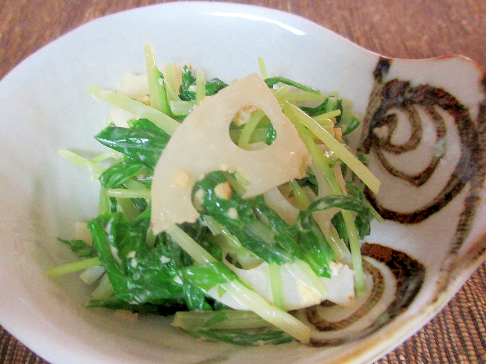 水菜とレンコンの生姜マヨサラダ
