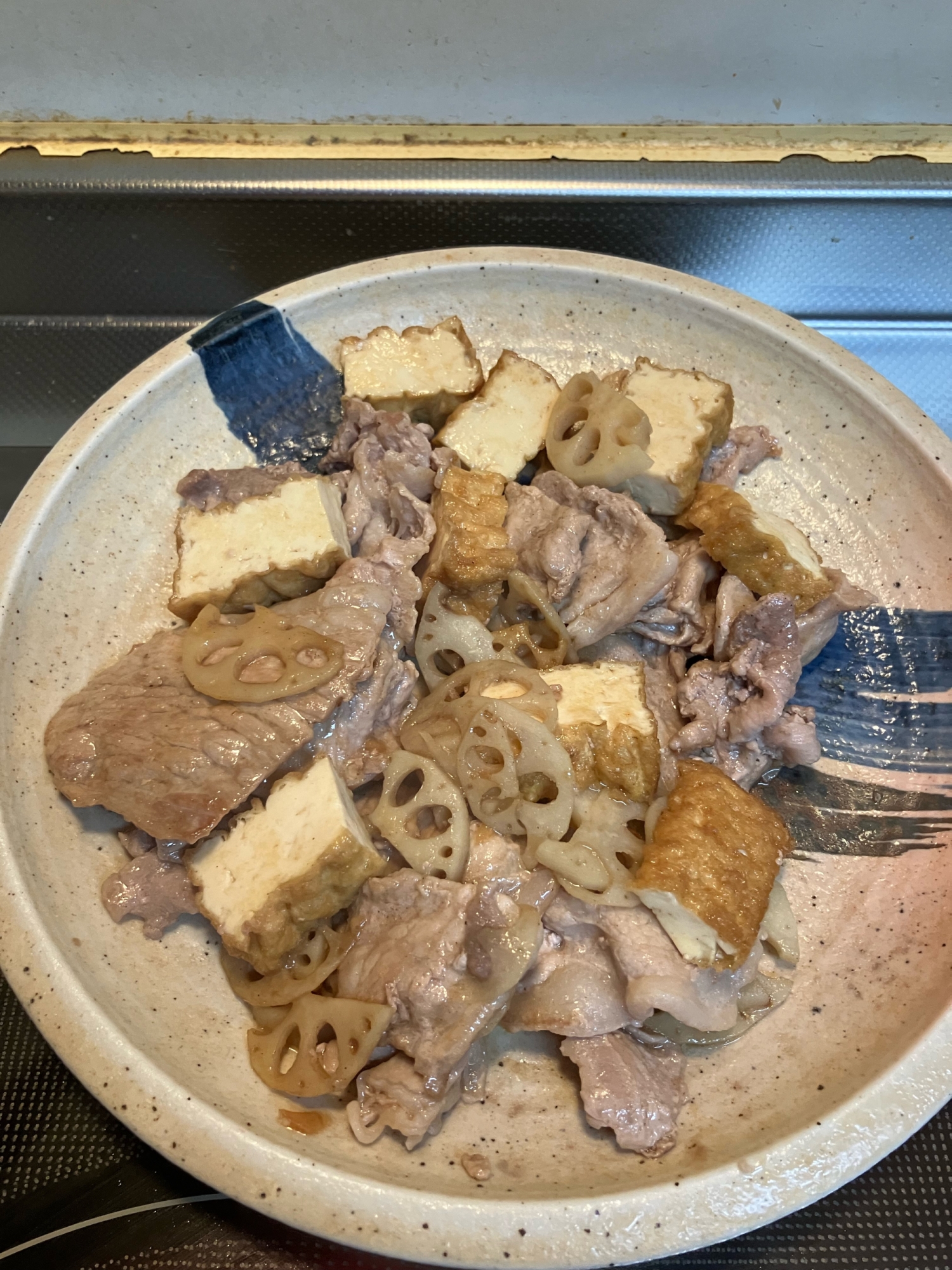 豚肉と蓮根と厚揚げの和風炒め^_^