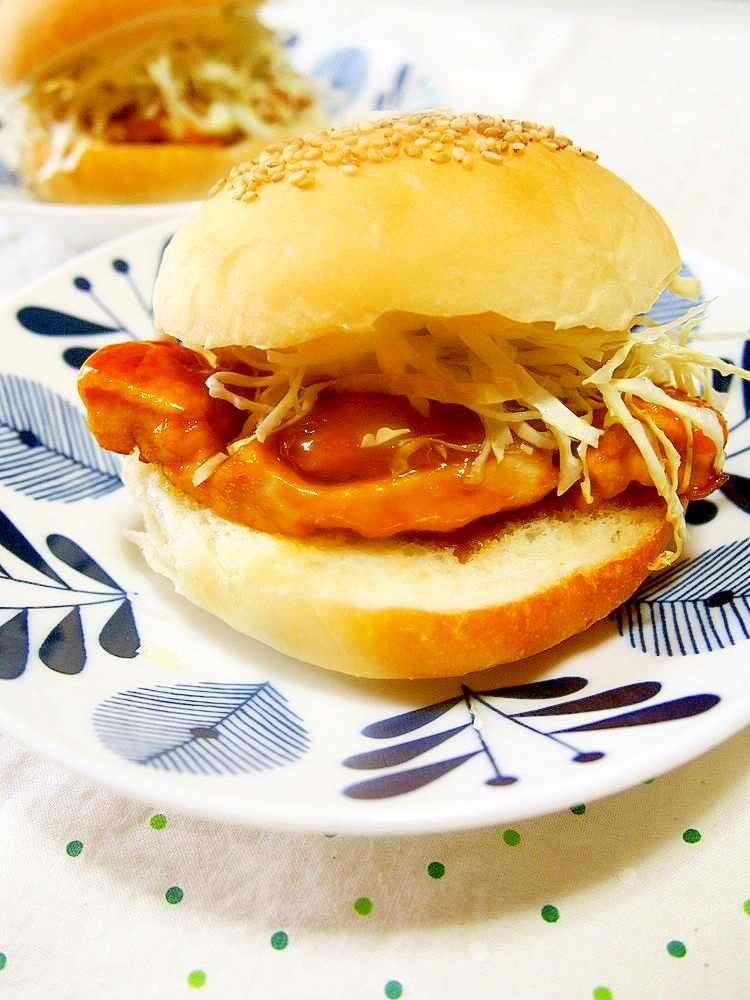 手作り照り焼きチキンバーガー♪むね肉で♪