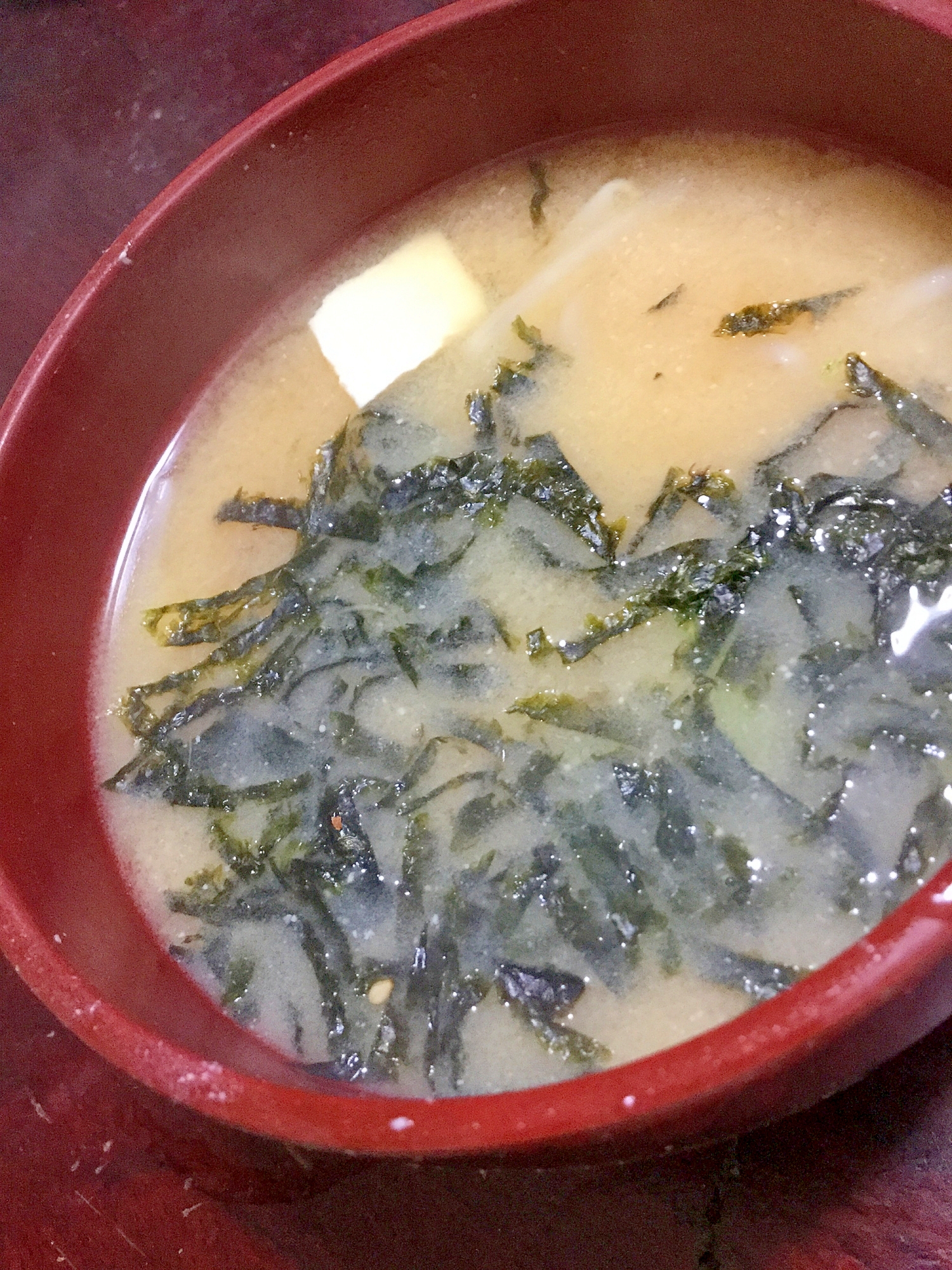 刻み海苔とモヤシと豆腐の味噌汁！