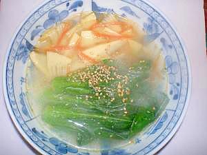 タケノコとミニ小松菜の野菜たっぷりスープ