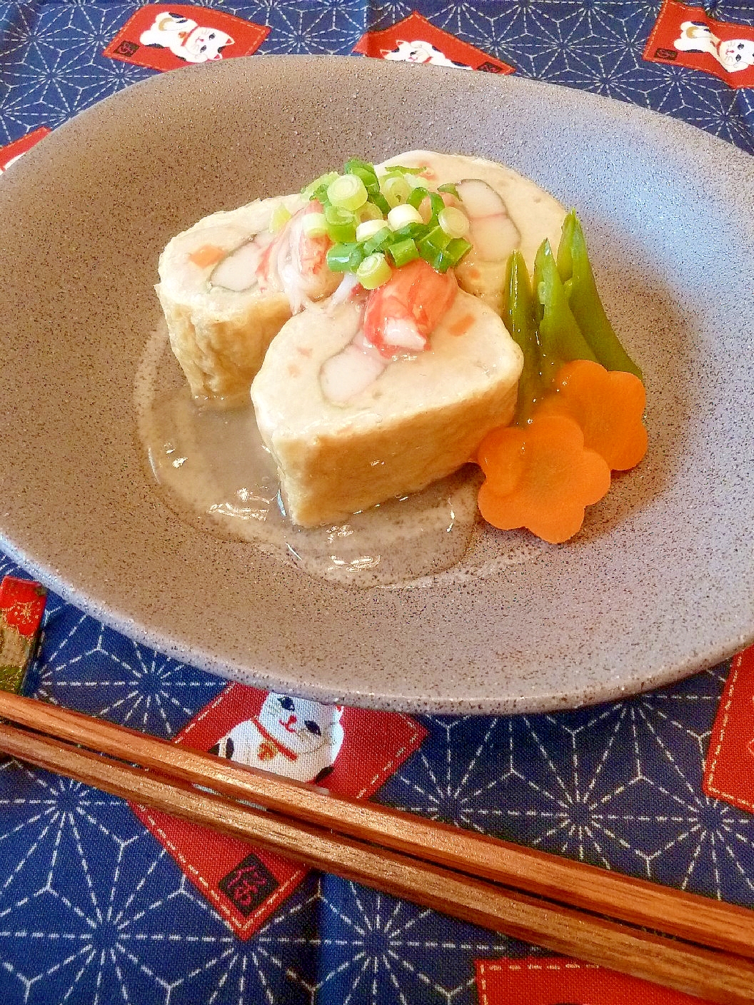 料亭風☆簡単かにかまと豆腐の信田巻き