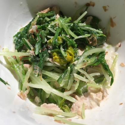 家にあるわさび菜が少なかったので水菜を足して。さっぱり美味しくできました！ありがとうございます(*^^*)