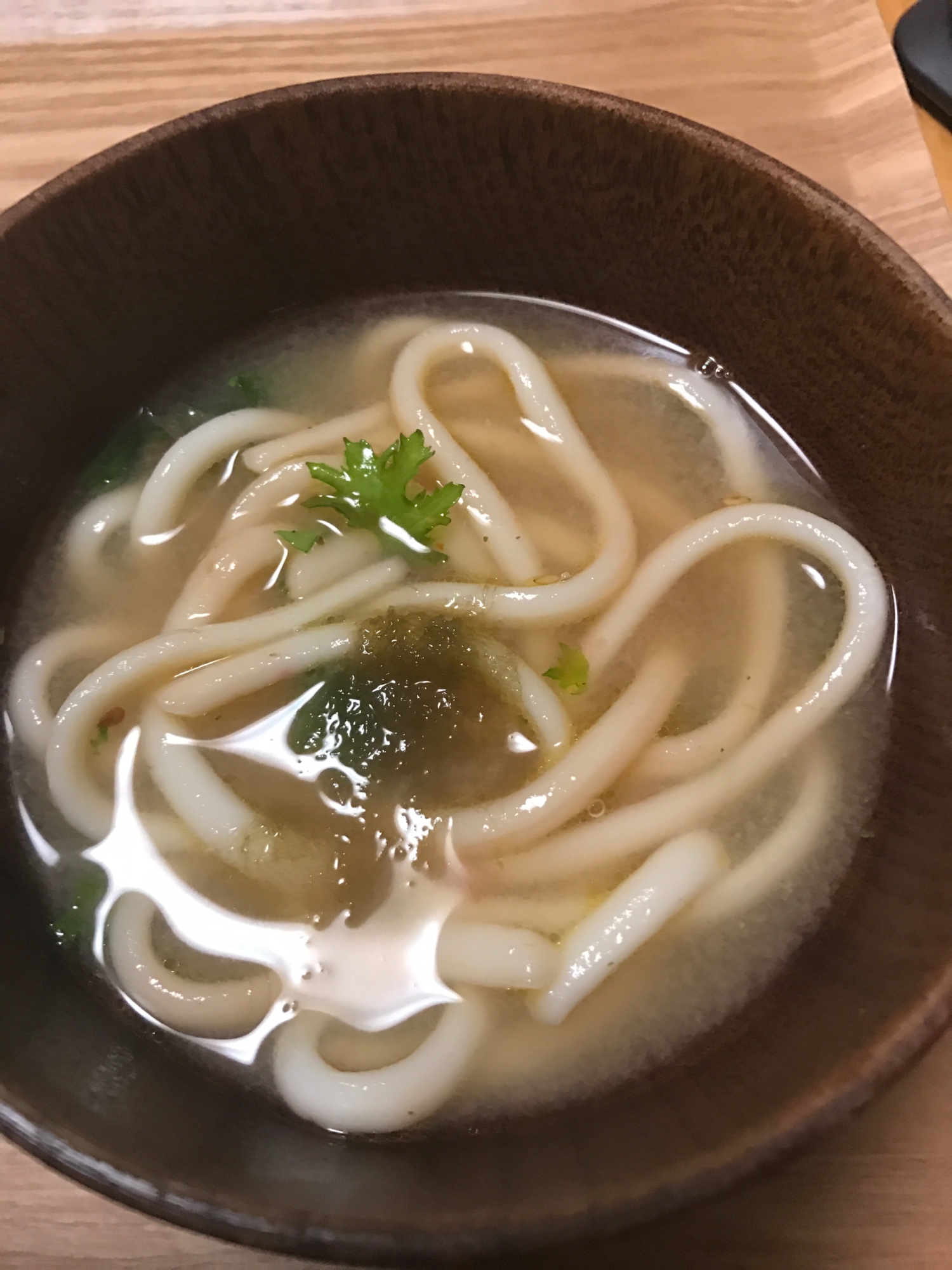 わさび菜ととろろ昆布の味噌うどん