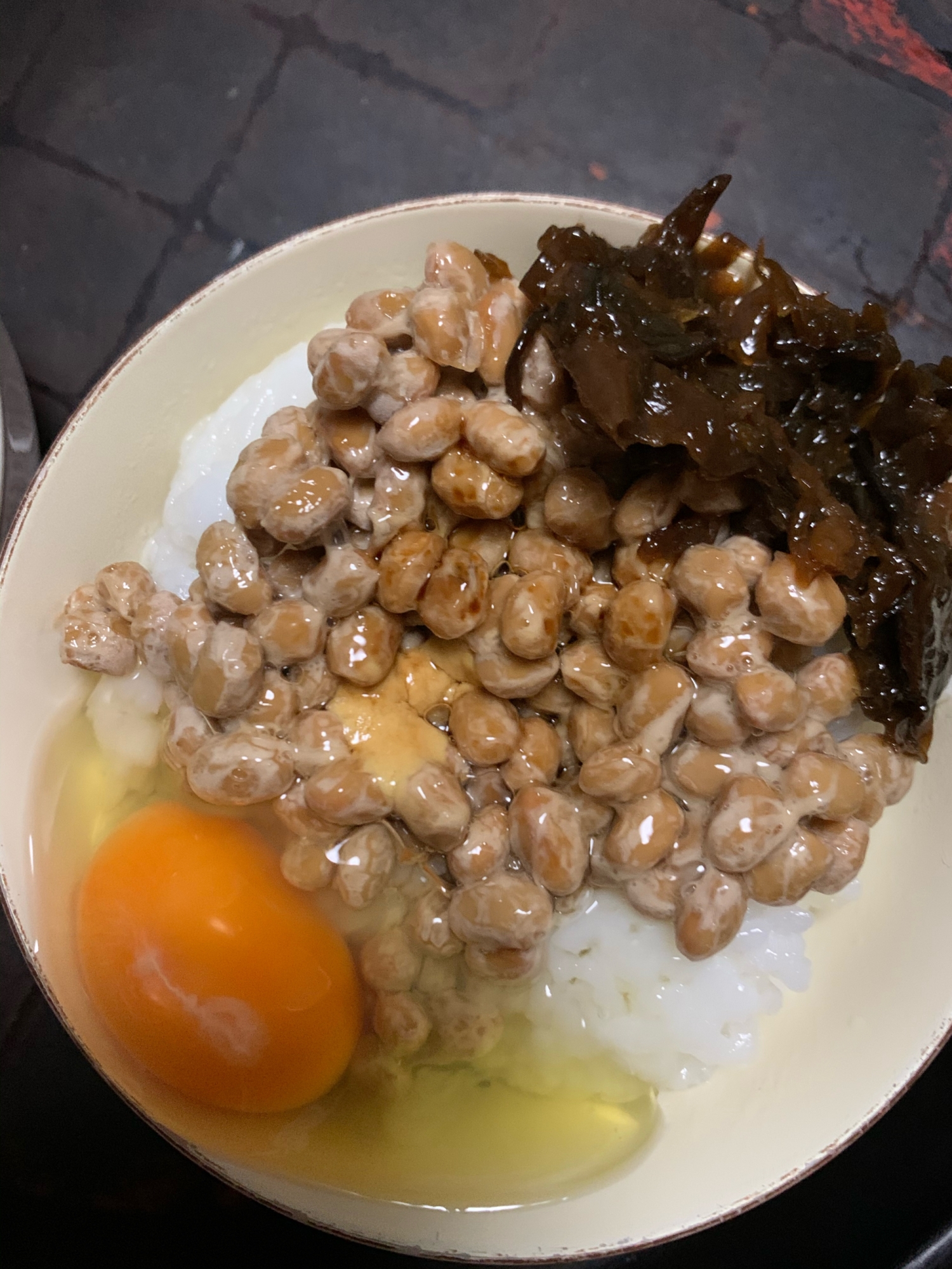 納豆ごはんプラスめかぶの佃煮