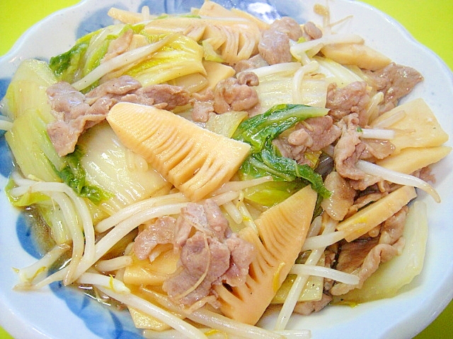 白菜と筍もやし豚肉の中華炒め煮