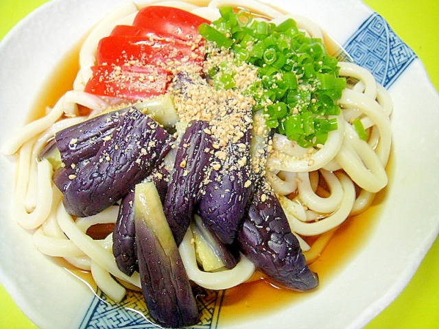 ごま風味☆蒸し茄子とパプリカの冷やしうどん