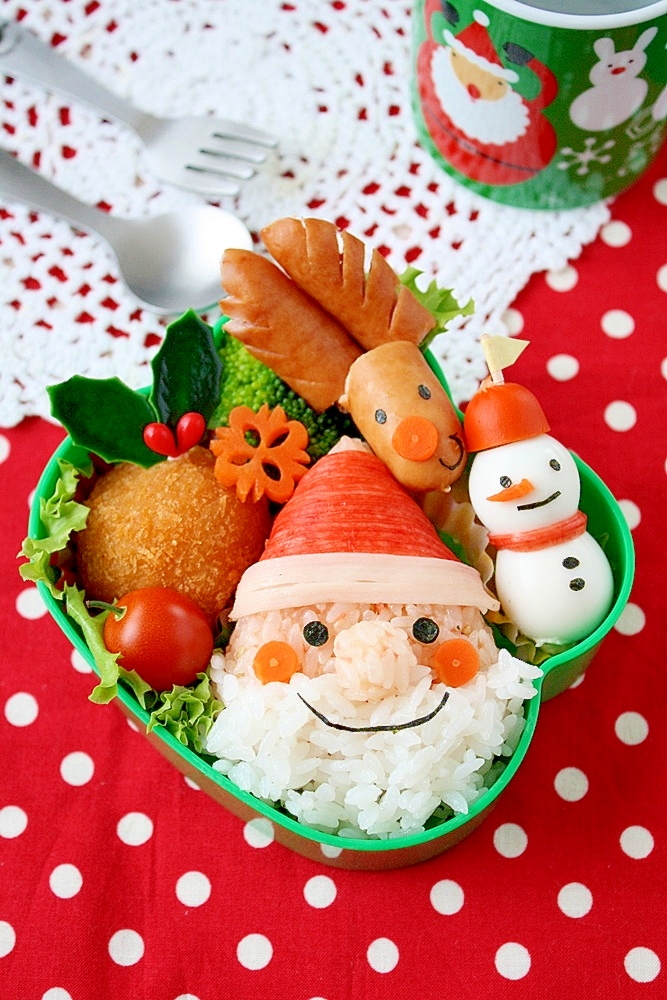 クリスマスキャラ弁!ふわふわ髭サンタおにぎり弁当
