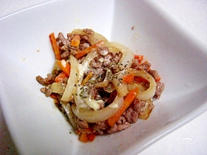 挽肉と野菜のバジルマヨ炒め