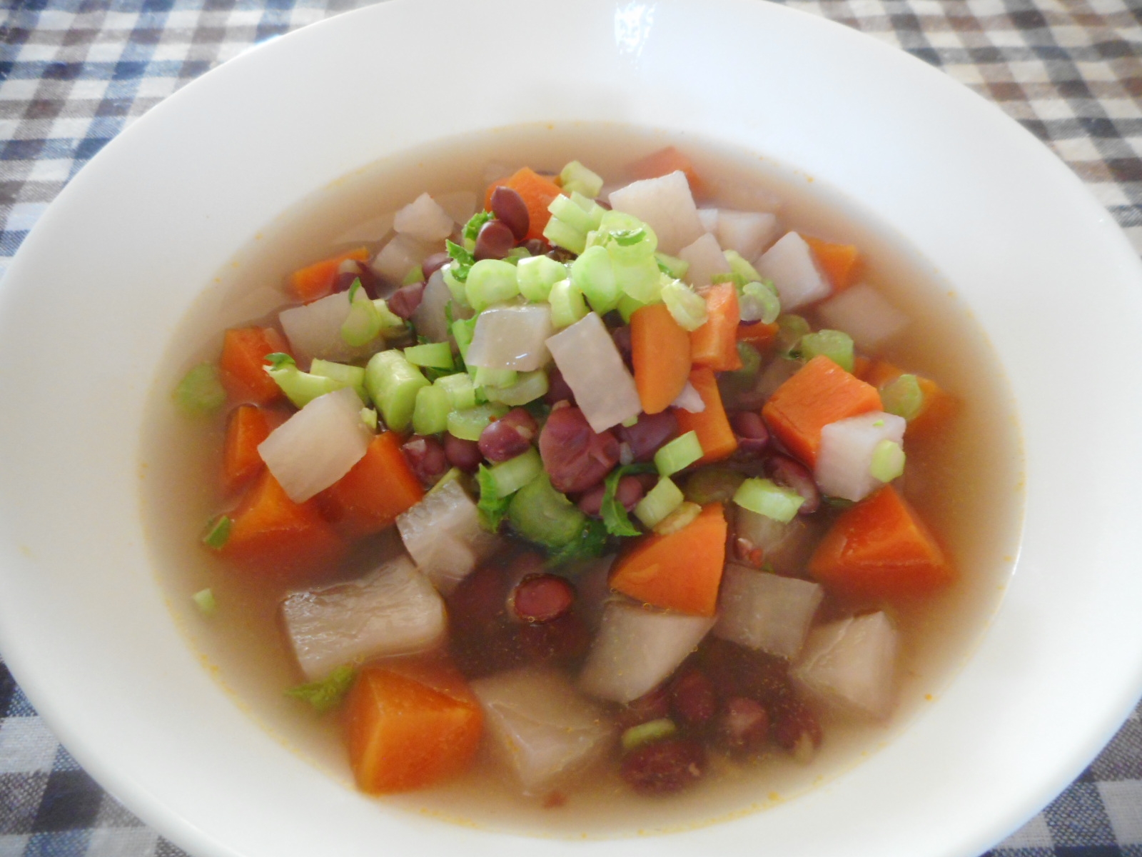 圧力鍋で小豆と大根、にんじんのスープ
