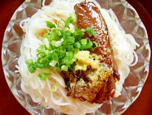 鰯の蒲焼き缶詰でソーメン