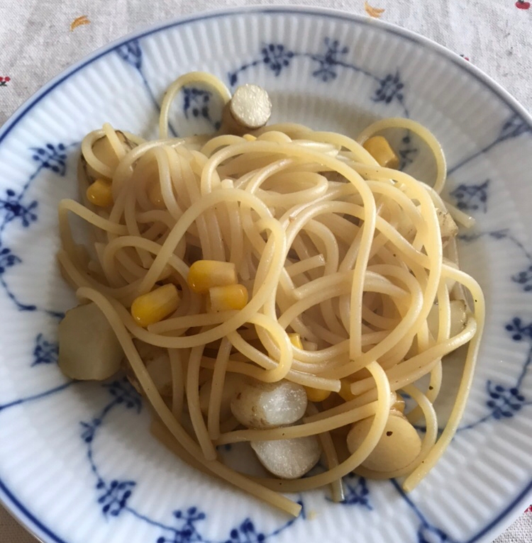 菊芋とコーンのパスタ