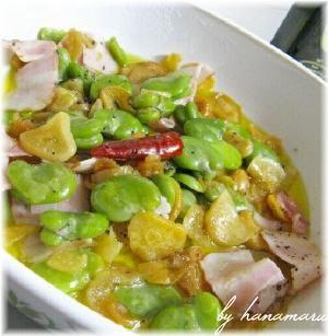 そら豆とロースハムのにんにく炒め