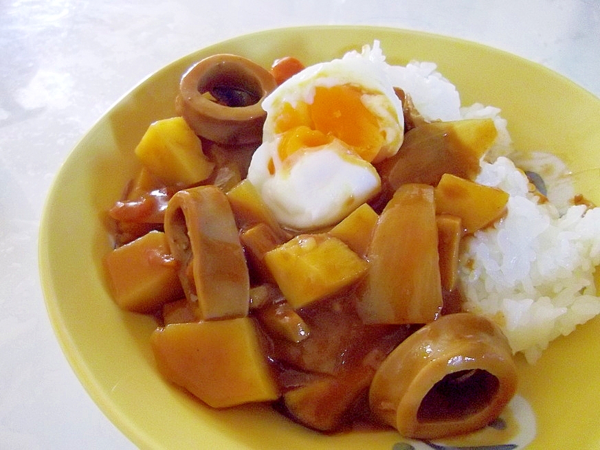 いか味付缶で簡単♪ヘルシー♪いかなすカレー