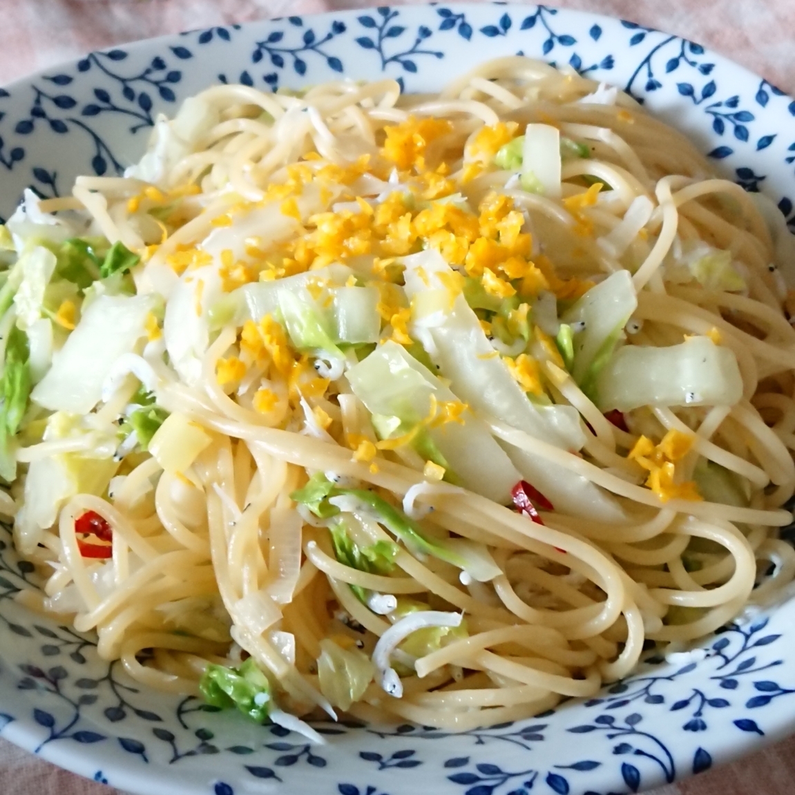 柚子香る、しらすと白菜のパスタ