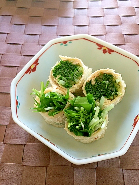 お弁当の隙間埋めにも♪水菜の油揚げ巻き