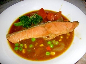 ヘルシー★鮭のカレースープ