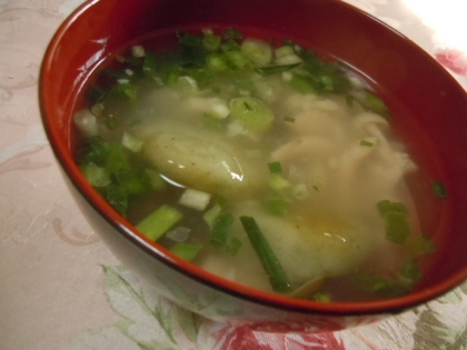 塩麹きのこdeレタスと豆腐白玉団子スープ