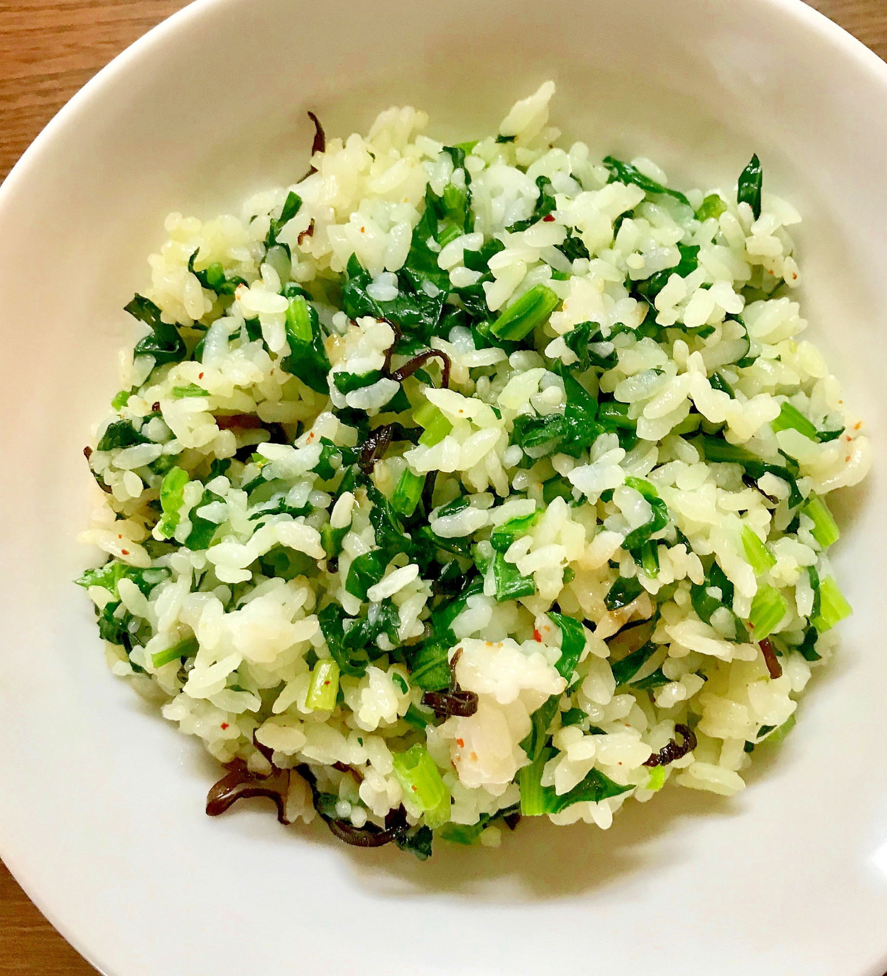 小松菜と塩昆布の炒飯