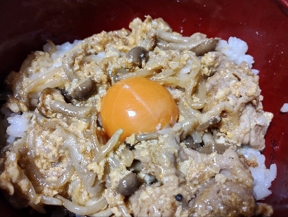 豚肉、しめじ、ニラの卵とじ丼