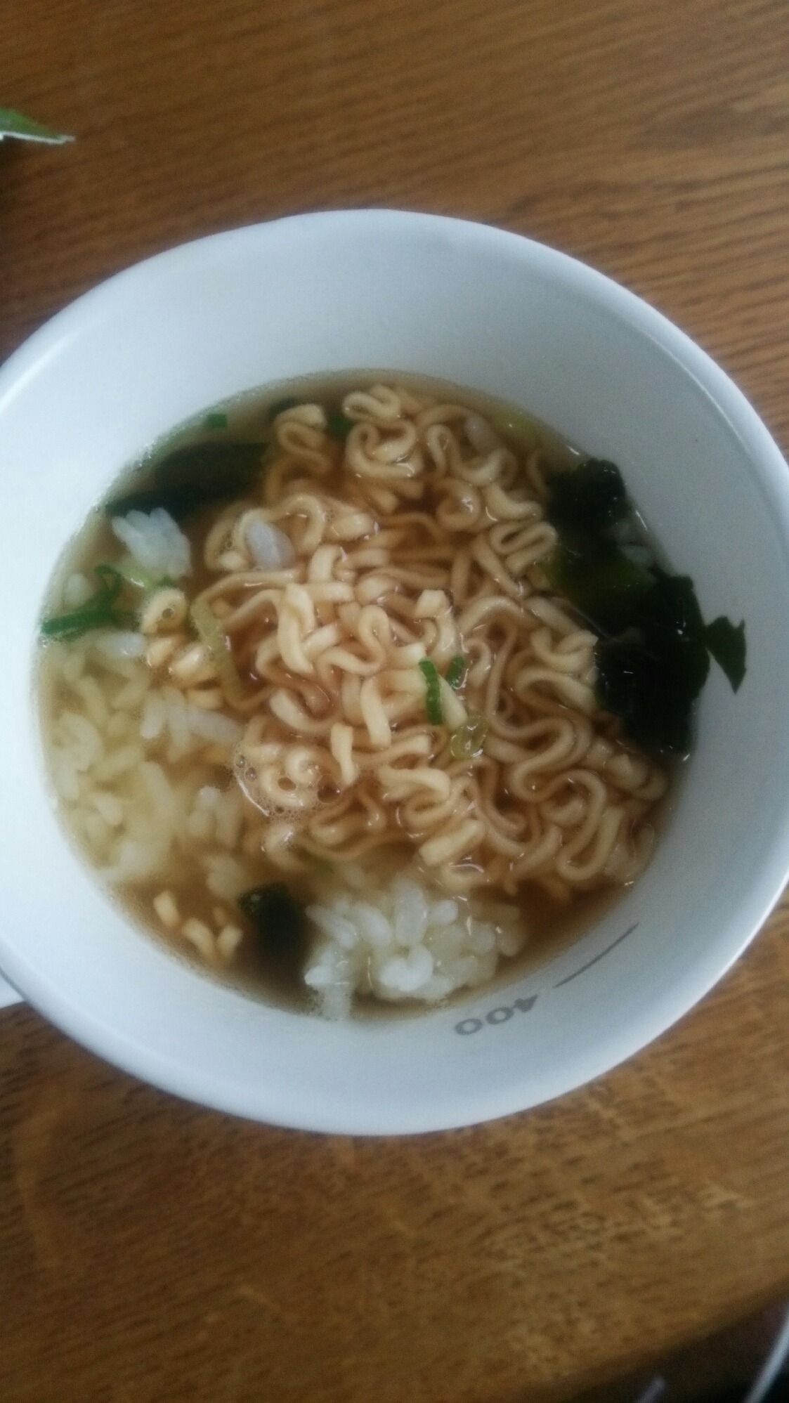 ネギとワカメとご飯のミニラーメン