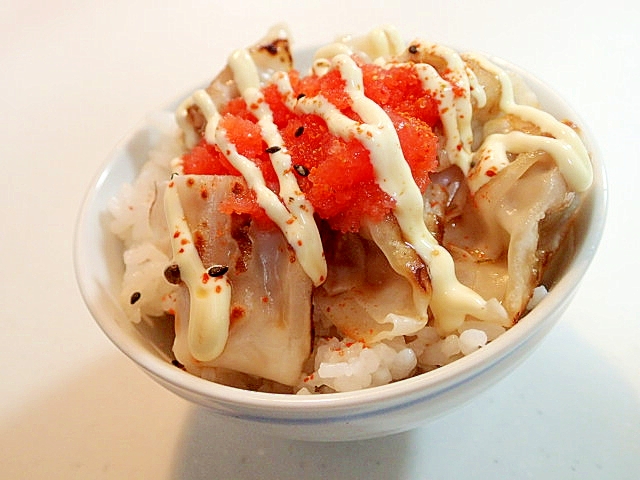 焼き餃子と辛子明太子のピリ辛ご飯