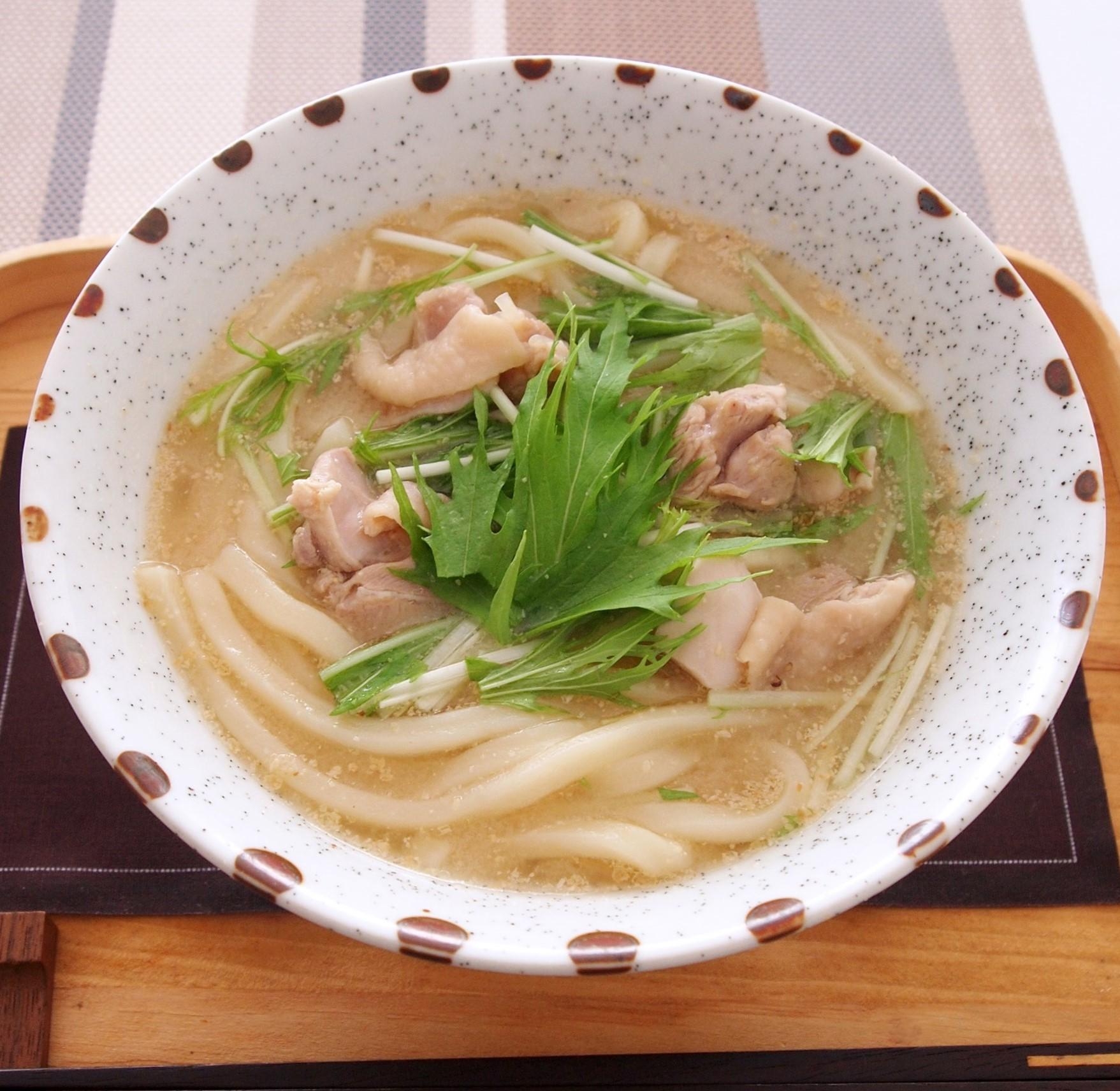鶏と水菜のごま汁うどん